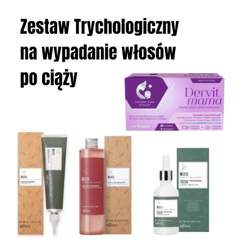 Wypadanie włosów po ciąży – Pełna Kuracja Trychologiczna Kaaral K05 z Suplementem Dervit Mama | Odrost, baby hair, zahamowanie wypadania, regeneracja i wzmocnienie włosów po porodzie i w laktacji