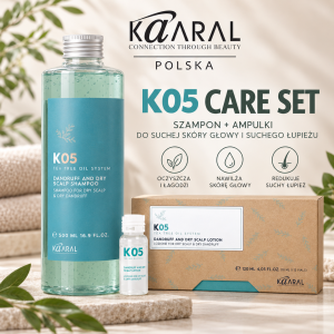 Kaaral K05 – Duży Zestaw Trychologiczny na Suchą Skórę Głowy i Łupież Suchy | Pirokton Olaminy, Wierzbówka i Tea Tree Oil Koi Świąd i Ogranicza Łuszczenie | Szampon 500 ml + Ampułki 12 x 10 ml | Darmowa Dostawa